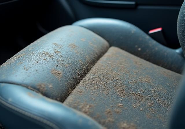 먼지와 얼룩으로 오염된 차량 내부 시트